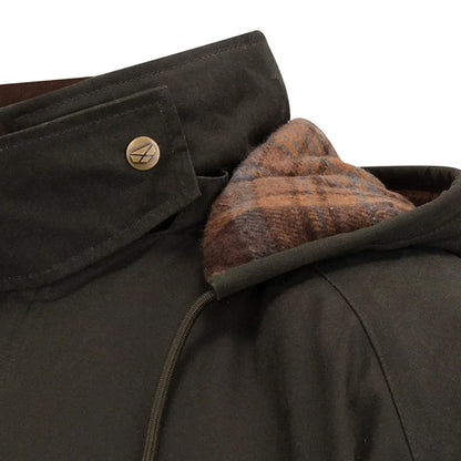 Dark green Hoggs of Fife Kelso Waterproof Gents Wax Jacket with plaid-lined hood