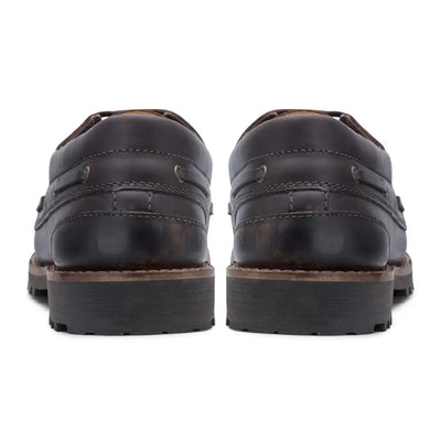 Pair of black leather Hoggs of Fife Kintyre Rugged Moccasins with thick soles