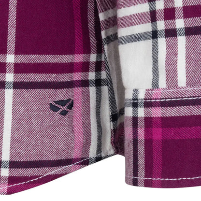 Pink and white plaid hoggs of fife ladies caitlyn oversized flannel shirt with small heart logo