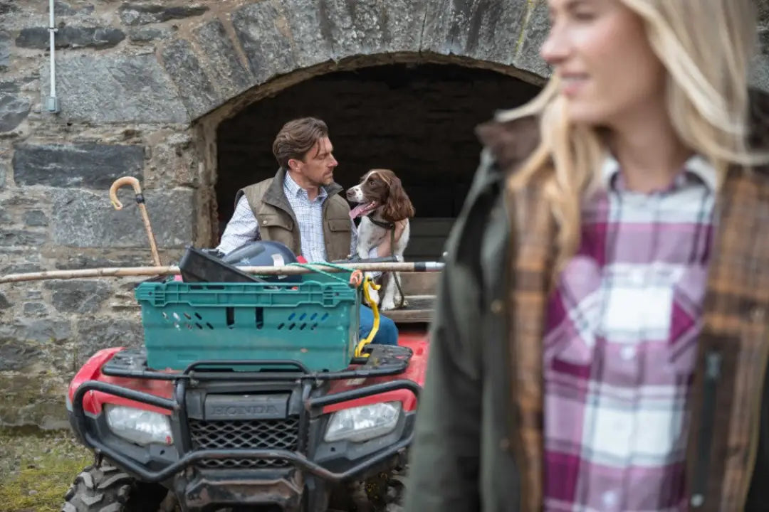 2018 Polaris Sportsman 570 ATV with teal and black cargo boxes, perfect for Fife ladies caitlyn oversized flannel style