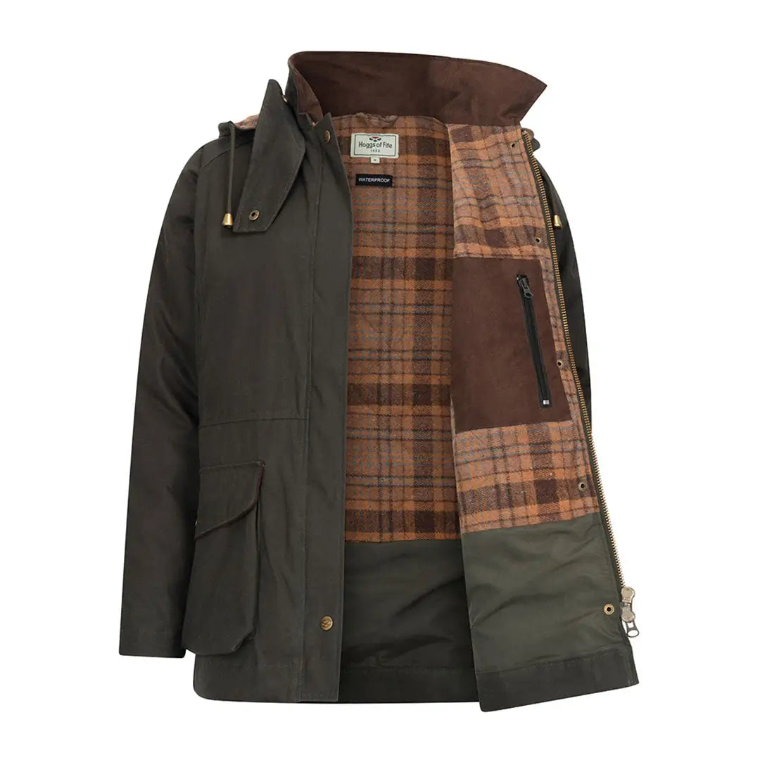 Hoggs of Fife Ladies Kelso Waterproof Wax Jacket with dark green waterproof shell