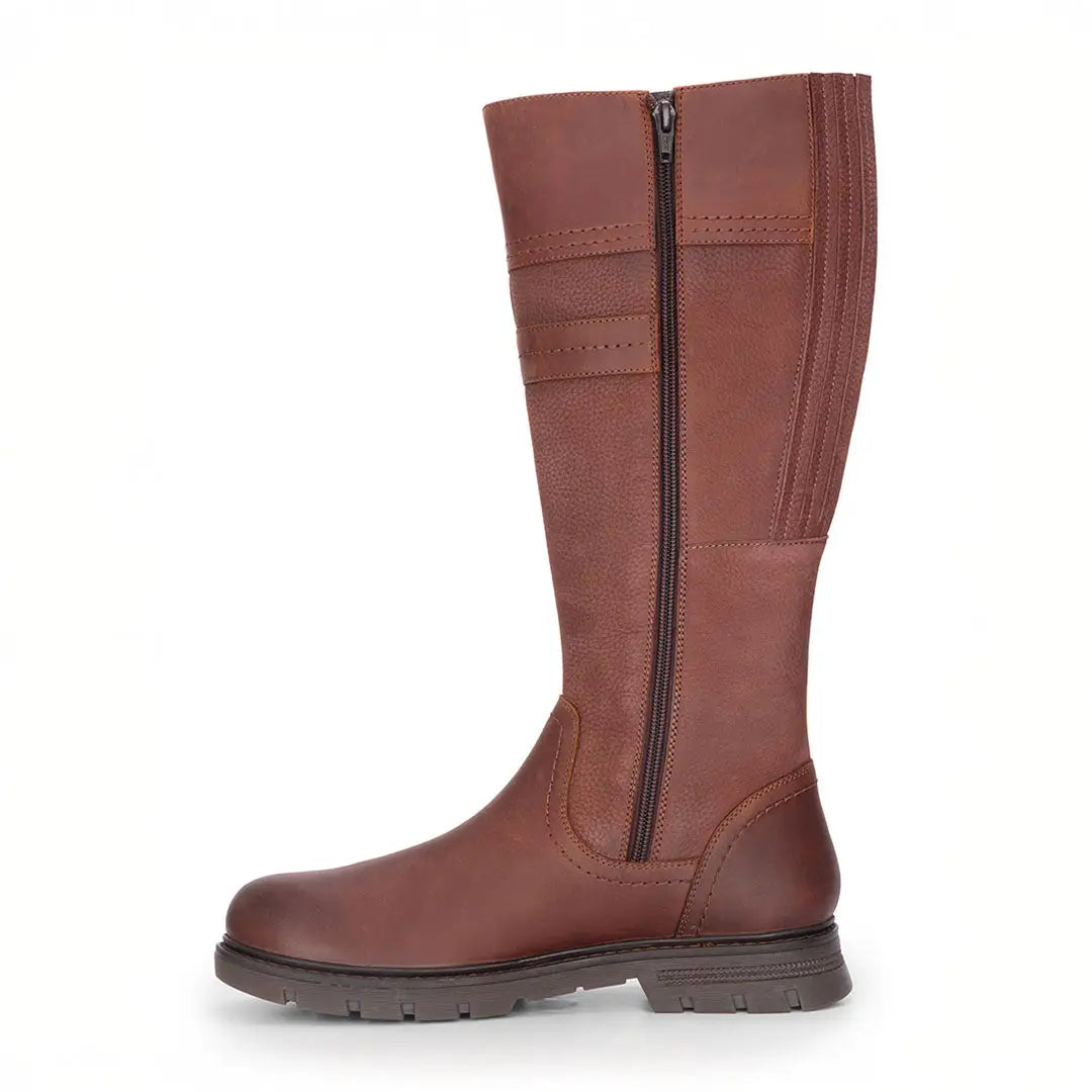 Brown leather knee-high boot with side zipper for Hoggs of Fife Ladies Letham Country waterproof boots