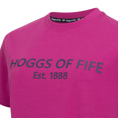 Pink Hoggs of Fife Ladies Stella Printed T-Shirt with gray lettering for stylish country clothing