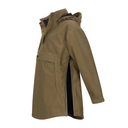 Khaki brown Fife Ladies Torness trilaminate smock with hood, front pocket, side zippers