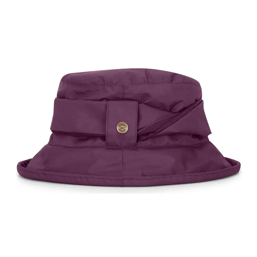 Plum purple ladies walker waterproof bucket hat with decorative band and button accent