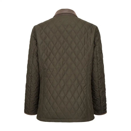 Men’s olive green quilted jacket with brown collar from Fife Ladybank Quilted collection