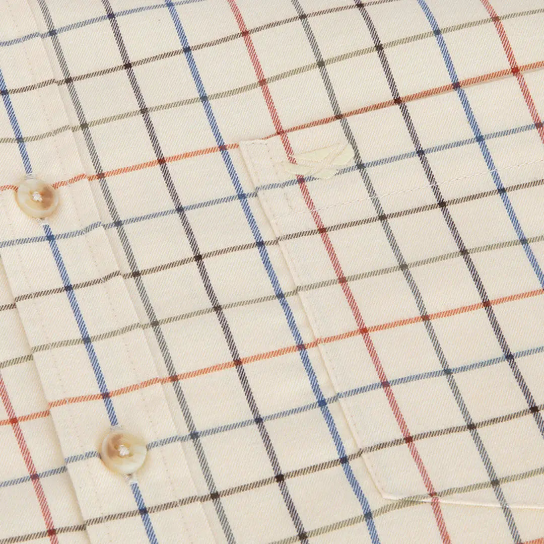 Hoggs of Fife Laird Premier Tattersall Shirt in cream with blue, red, and black plaid pattern