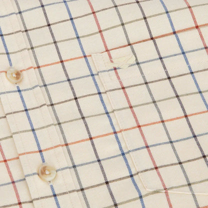 Hoggs of Fife Laird Premier Tattersall Shirt in cream with blue, red, and black plaid pattern