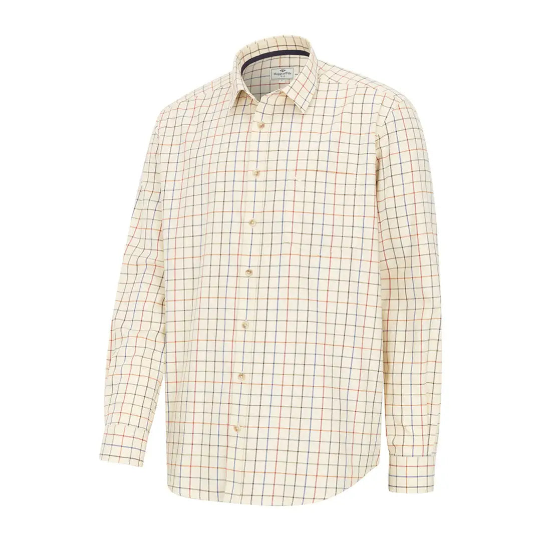Men’s beige Hoggs of Fife Laird Premier Tattersall Shirt with red and blue windowpane check