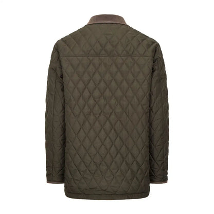 Men’s olive green quilted jacket with brown corduroy collar from Hoggs of Fife Lochore Gents collection