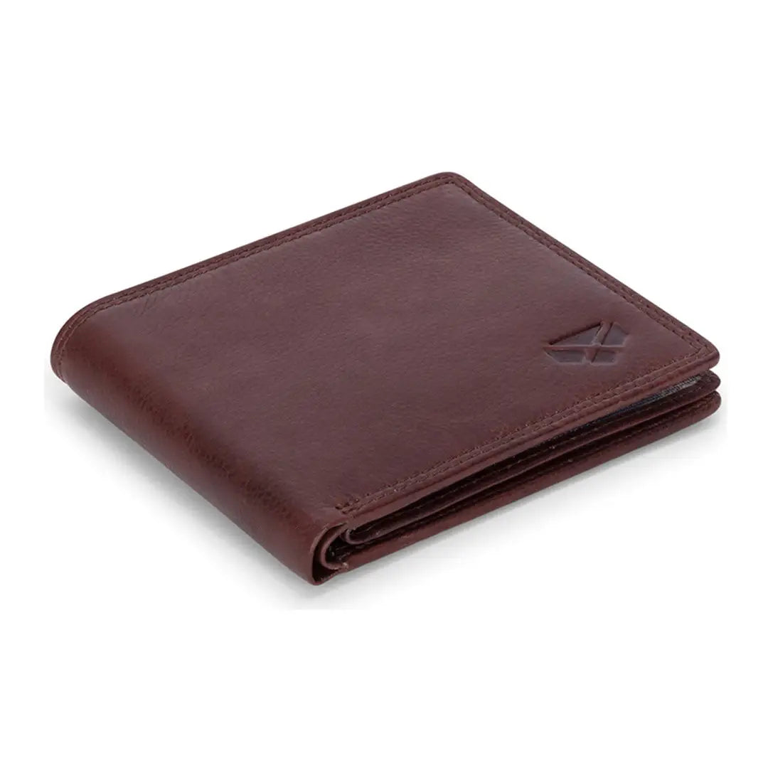 Dark brown Hoggs of Fife Monach leather credit card wallet with embossed logo