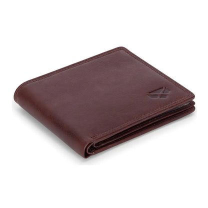 Dark brown Hoggs of Fife Monach leather credit card wallet with embossed logo