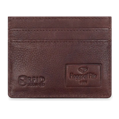 Brown leather RFID-protected monarch leather credit card holder with multiple card slots