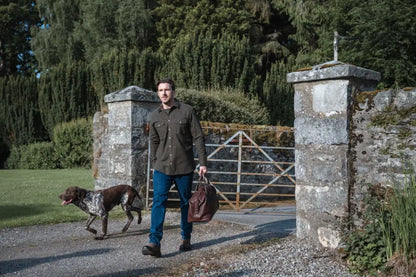 Brown leather dog leash with brass hardware for Fife Moy Moleskin Shirt style by Hoggs of Fife