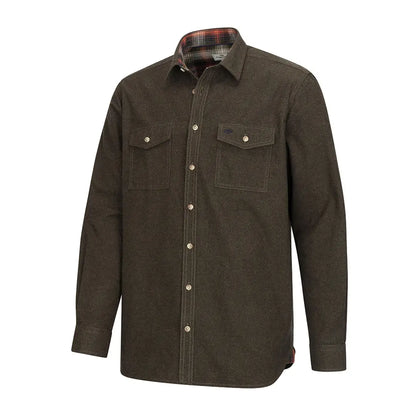 Men’s dark green Fife Moy Moleskin Shirt with plaid lining for a stylish look