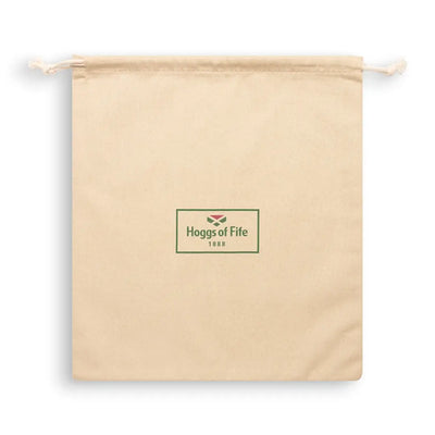 Beige drawstring bag with Hoggs of Fife logo, perfect for your canvas foldable hat