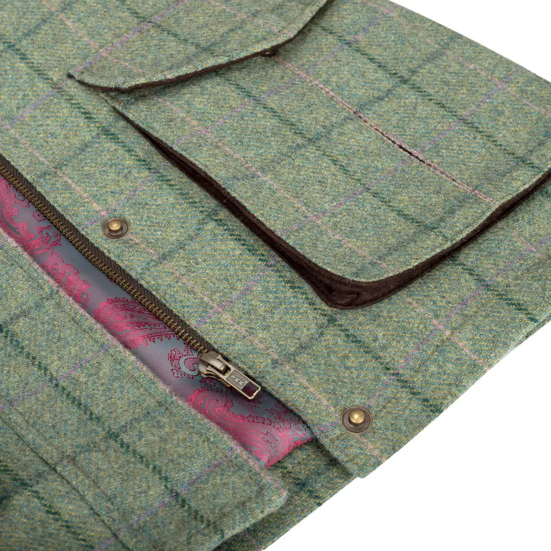 Green tweed pouch with pockets and zipper for the Hoggs of Fife Roslin Ladies Field Coat
