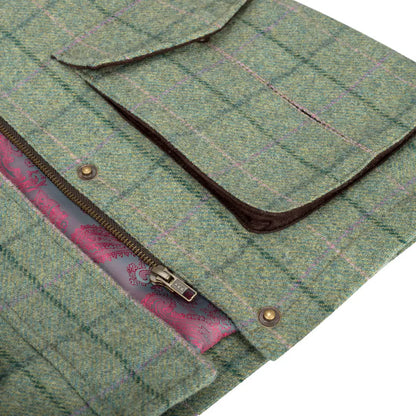 Green tweed pouch with pockets and zipper for the Hoggs of Fife Roslin Ladies Field Coat