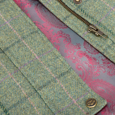 Tweed waistcoat with pink lining and zipper from Hoggs of Fife Roslin Ladies collection