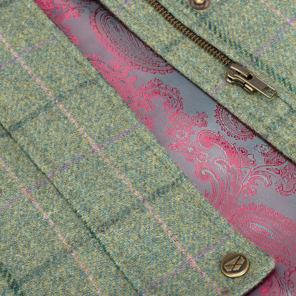 Tweed waistcoat with pink lining and zipper from Hoggs of Fife Roslin Ladies collection