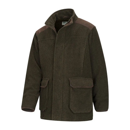 Dark olive green Hoggs of Fife Sportsman Pro fleece jacket with brown patches and pockets