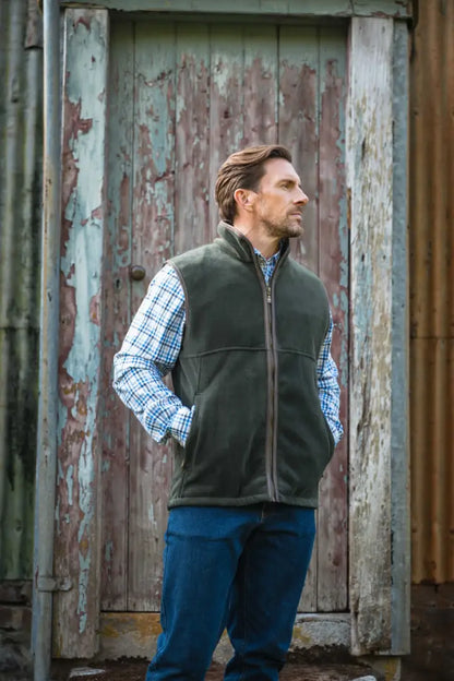 Olive green Hoggs of Fife Stenton technical fleece gilet with full zip and pockets