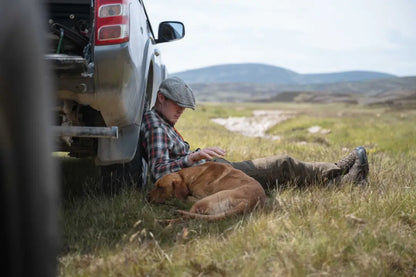2019 Ford F-150 pickup truck in Hoggs of Fife Tiree Herringbone Check Shirt made from lightly brushed cotton