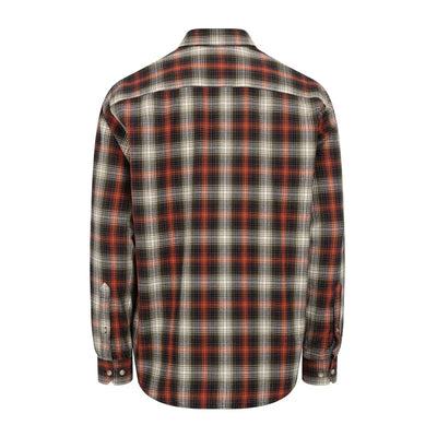 Plaid Tiree Shirt in red, black, and white, made of lightly brushed cotton