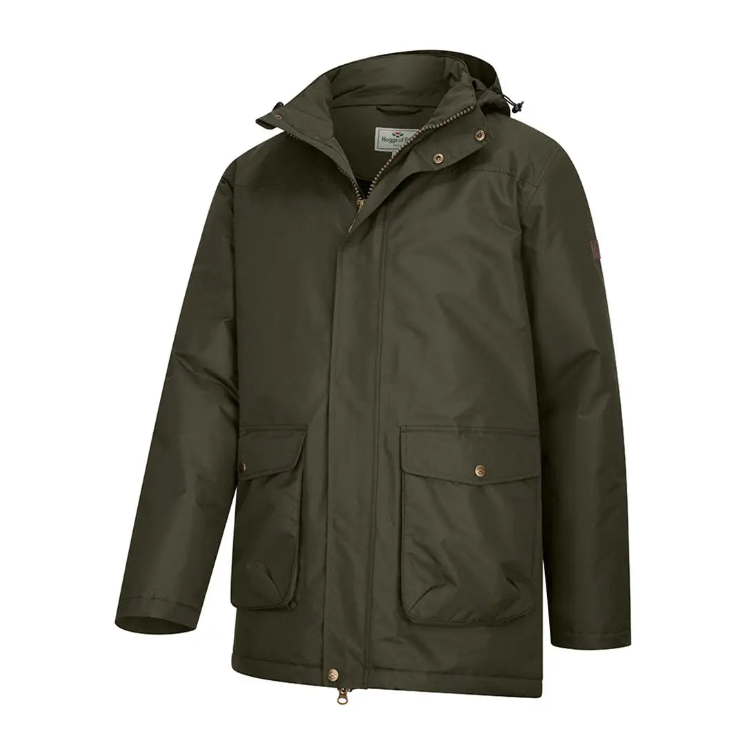 Dark olive green Hoggs of Fife Walker mens long coat, perfect for country clothing and outdoors hunting