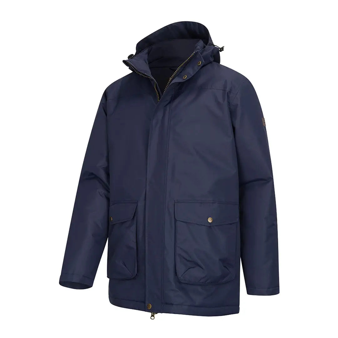 Men’s navy blue hooded parka jacket from Hoggs of Fife Walker for country clothing outdoors hunting