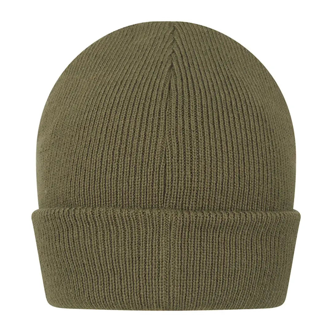 Olive green Thinsulate beanie hat with a folded brim for country clothing and hunting
