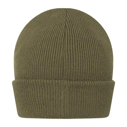 Olive green Thinsulate beanie hat with a folded brim for country clothing and hunting