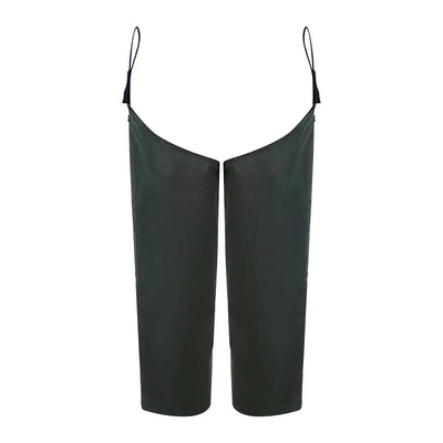 Dark green leather chaps with straps, perfect for Hoggs of Fife Waxed Leggings