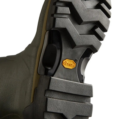 Green boot sole with Vibram logo on Hunter Balmoral Tall boots for outdoors and hunting