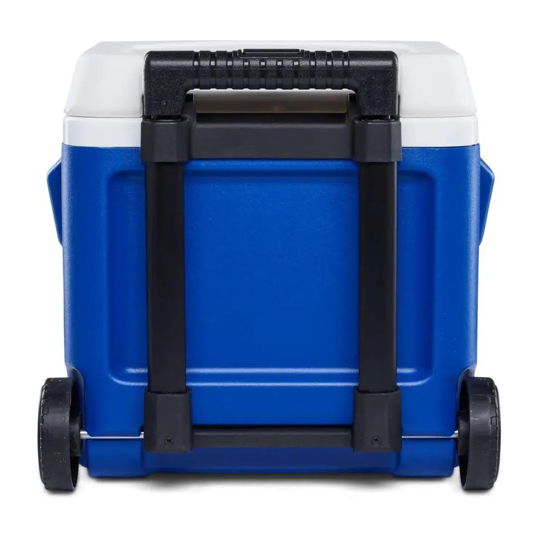 Wheeled blue and white Igloo Laguna Roller Cooler perfect for country clothing and outdoors