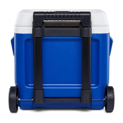 Wheeled blue and white Igloo Laguna Roller Cooler perfect for country clothing and outdoors