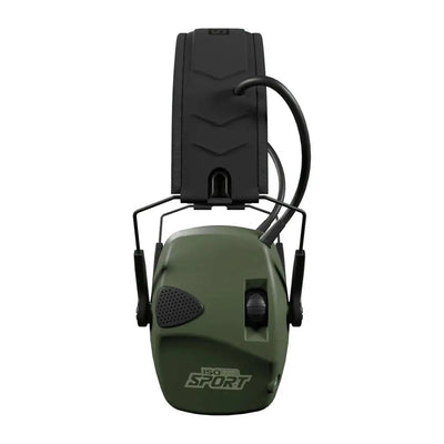 Green and black ISOTunes Sport Defy Slim Basic electronic earmuffs for noise reduction