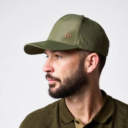 Jack Pyke Airflow baseball cap in olive green with gold JP logo