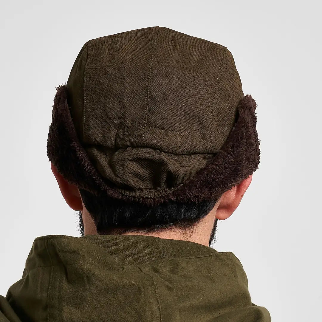 Jack Pyke Alaska Hat in olive green canvas with plush brown ear flaps