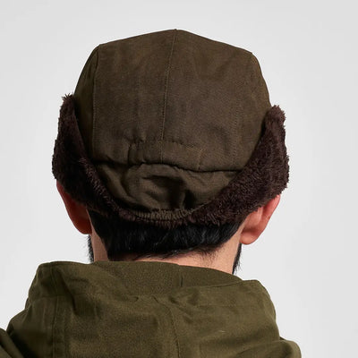 Jack Pyke Alaska Hat in olive green canvas with plush brown ear flaps