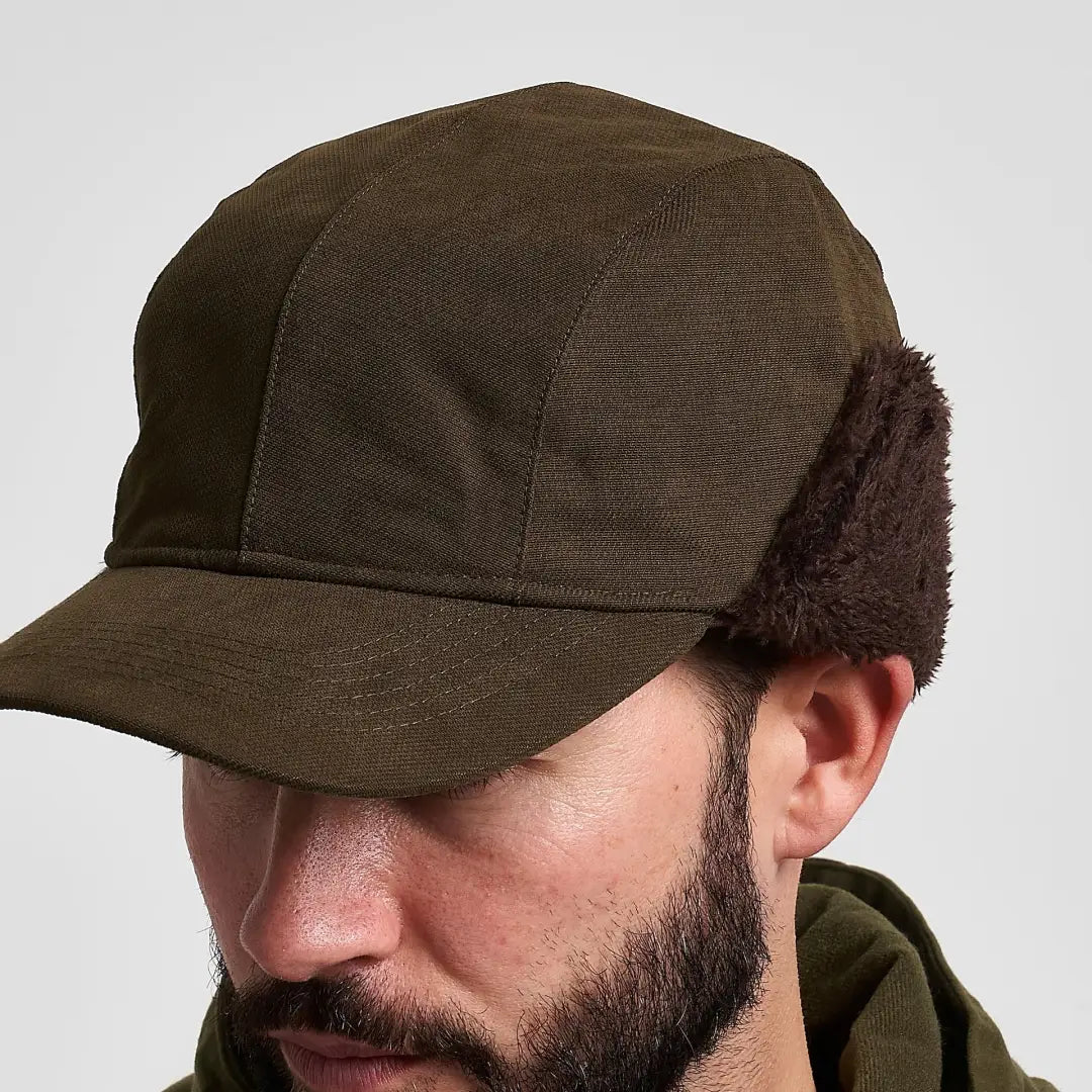 Jack Pyke Alaska hat in olive green canvas with plush brown ear flaps