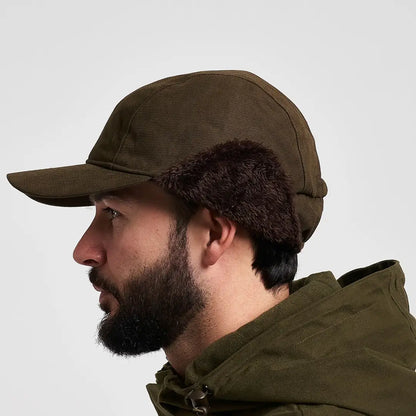 Jack Pyke Alaska Hat in olive green wool with brown faux fur trim