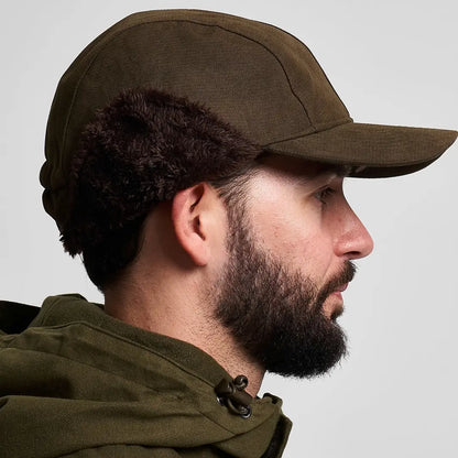 Cozy Jack Pyke Alaska hat in olive green wool with plush brown ear flaps