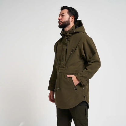 Olive green Jack Pyke Argyll smock with hood and drawstring waist