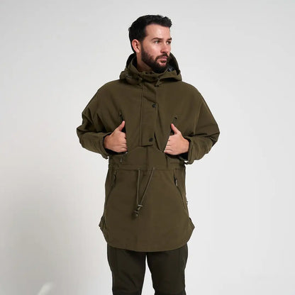 Olive green Jack Pyke Argyll hooded field jacket with drawstring waist and pockets