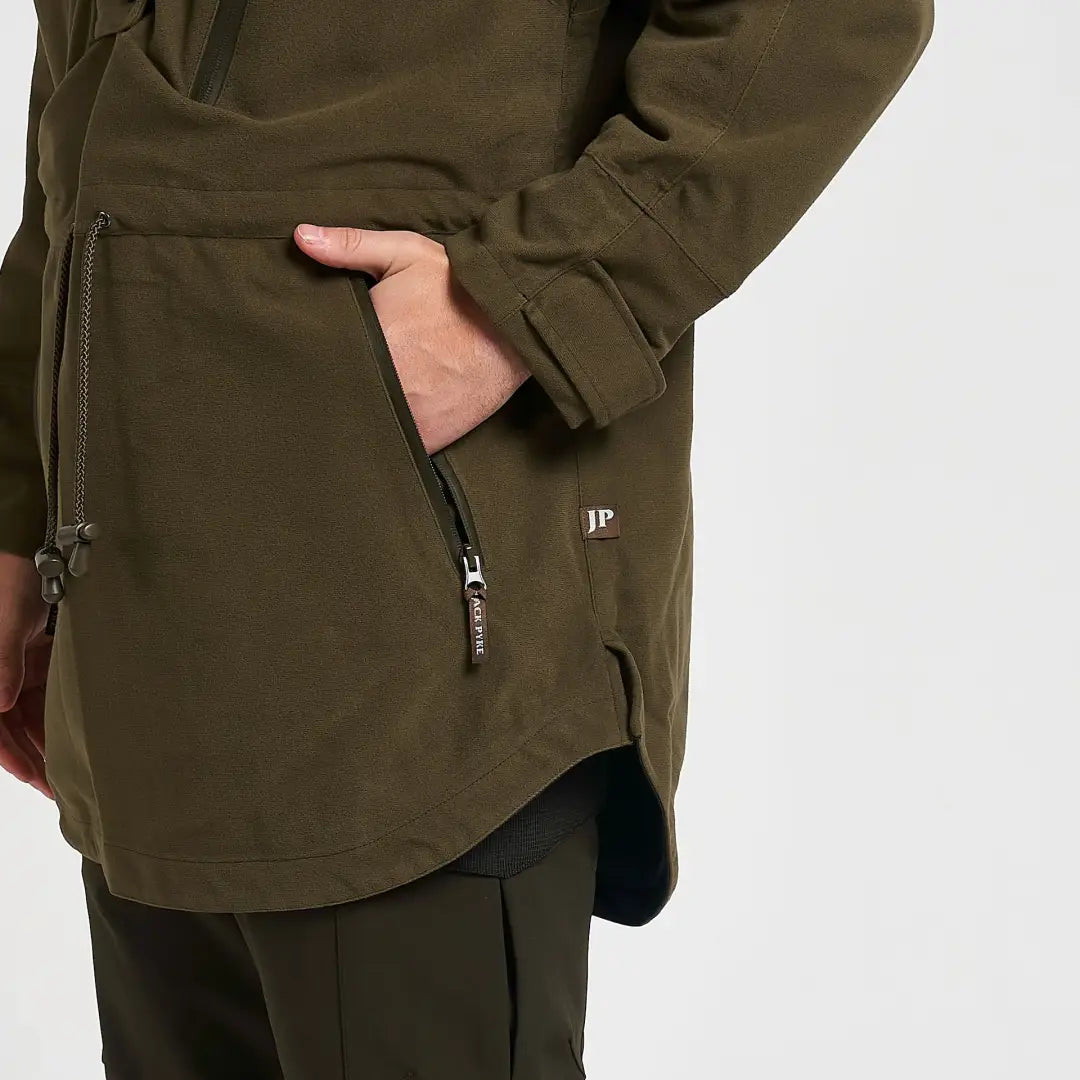 Olive green Jack Pyke Argyll waterproof smock with zip pocket