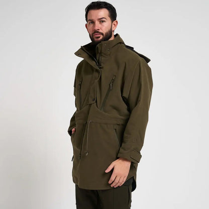 Olive green Jack Pyke Argyll waterproof hooded parka with black zippers