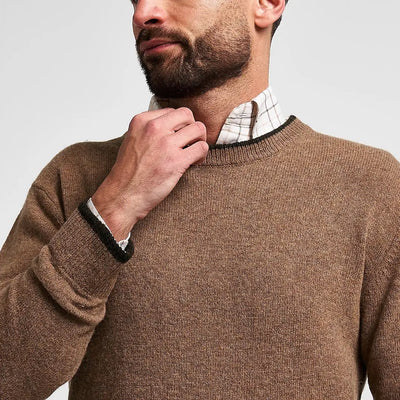 Jack Pyke Ashcombe lambswool crewknit pullover in warm brown with green trim