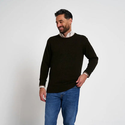 Jack Pyke Ashcombe dark green lambswool crewneck sweater with textured knit and light cuffs