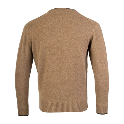 Tan Jack Pyke Ashcombe 100% Lambswool Crewknit Pullover with long sleeves